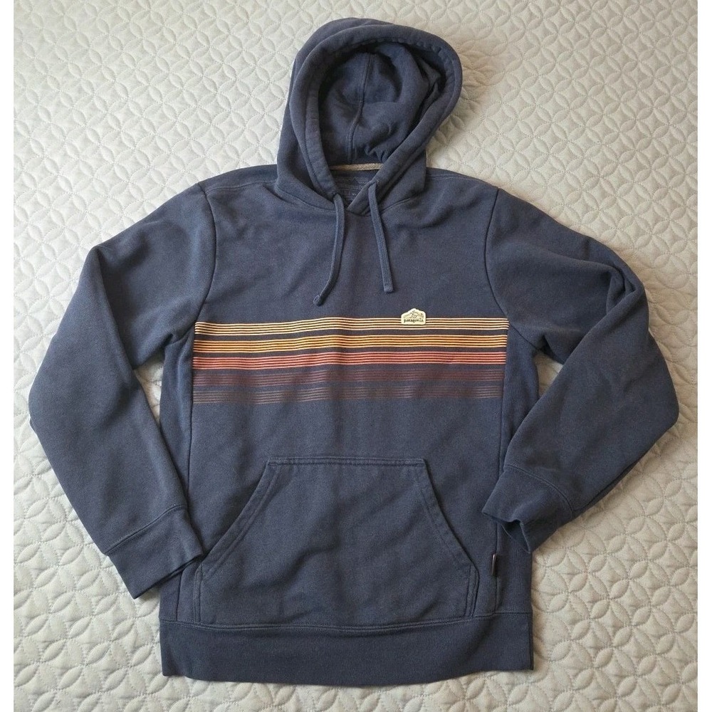 Patagonia Line Logo‎ Ridge Stripe Uprisal Navy Hoodie W Small M XS Sustainable